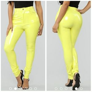 Fashion Nova Oh So Gorgeous yellow vinyl pants